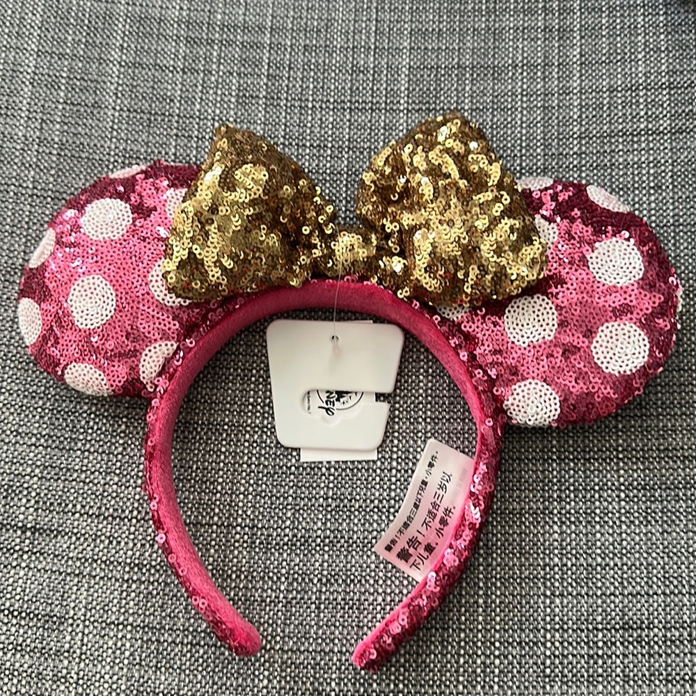 Disney Minnie Mouse Ears Pink white and gold